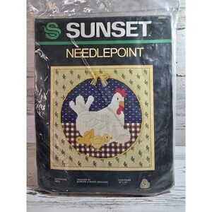 Gingham Hen Needlepoint Kit Chicks Chicken Sunset 12x12 Barbara Randy Jennings